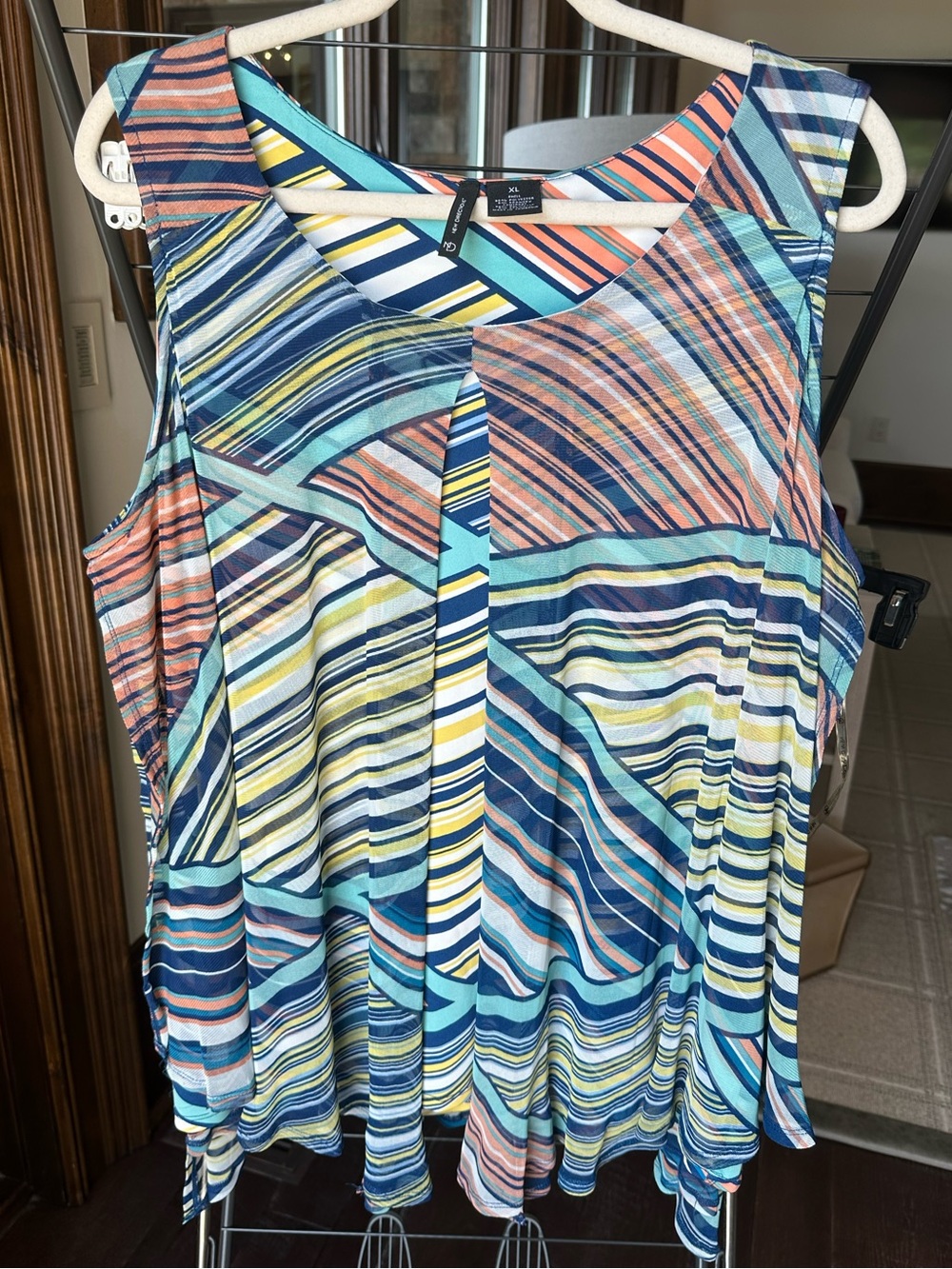 New Directions Multi-Stripe Sleeveless Top - Navy, Teal, Coral, Yellow